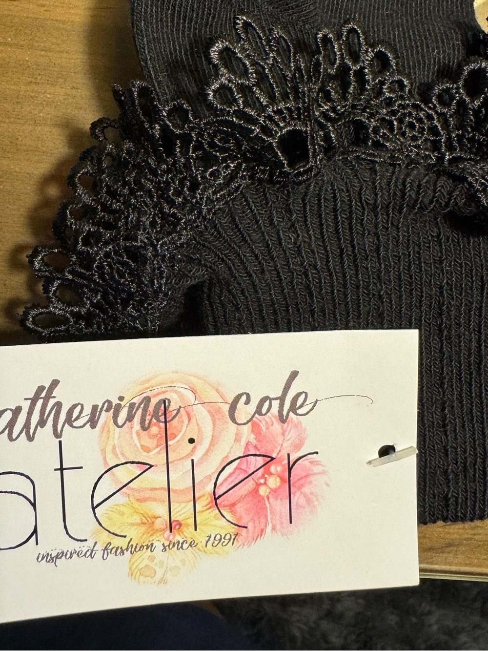 Catherine Cole Black Lace-Trim Socks NWT